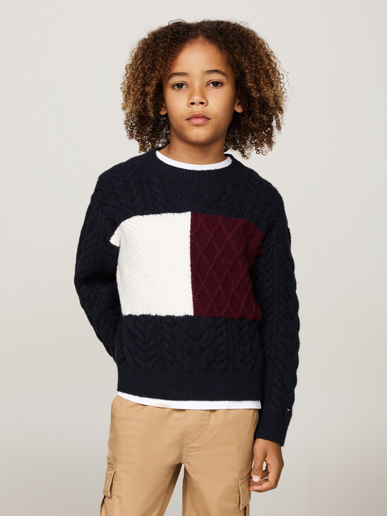 Colour-Blocked Cable Knit Jumper