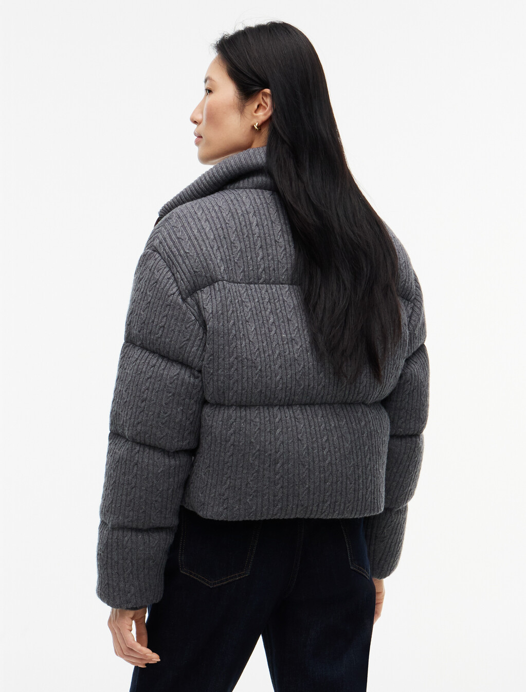 Wool Blend Cable Knit Down Jacket, Medium Grey Heather, hi-res