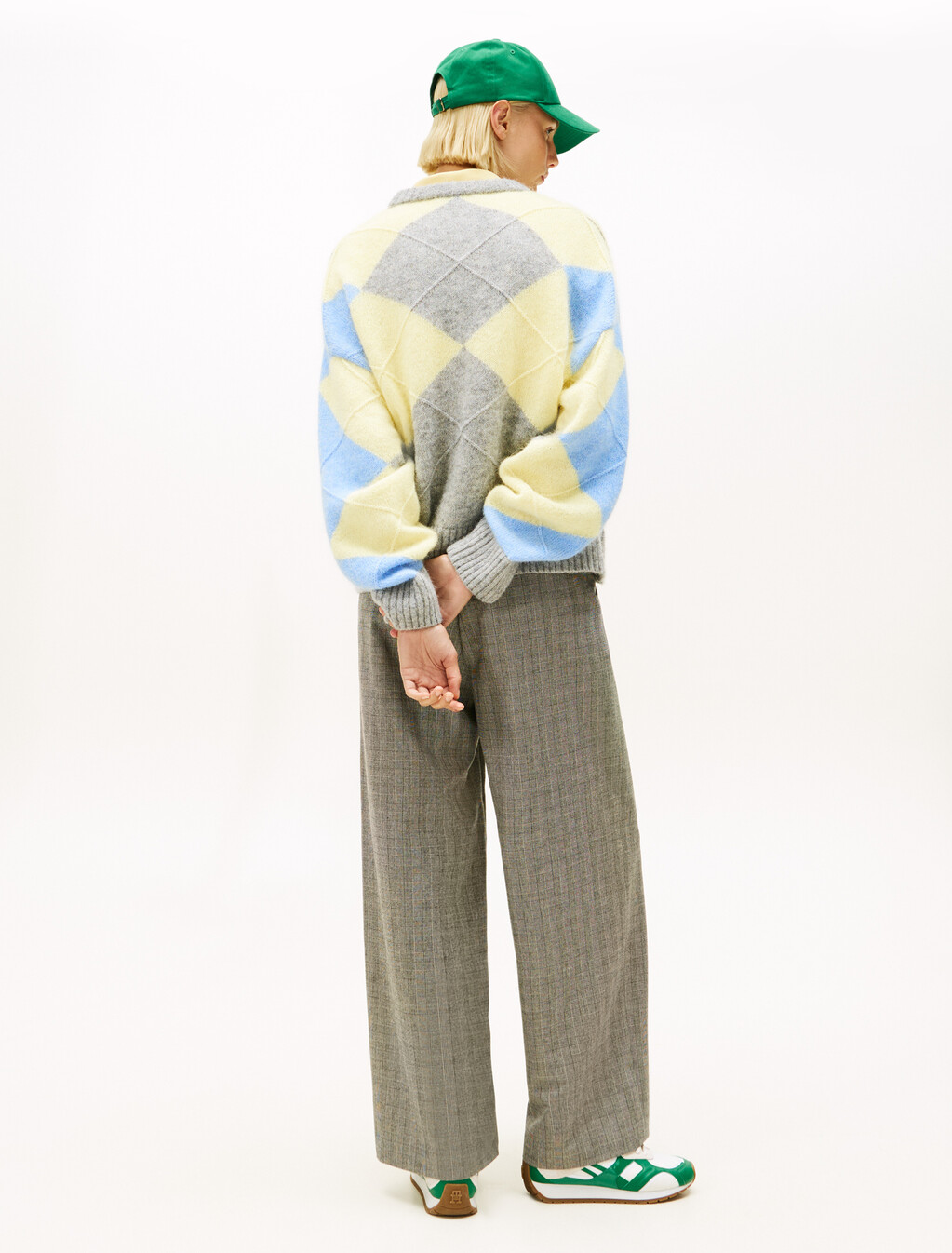 Argyle Oversized Alpaca Blend Jumper, Light Grey Htr/Yellow/Blue Argyle, hi-res