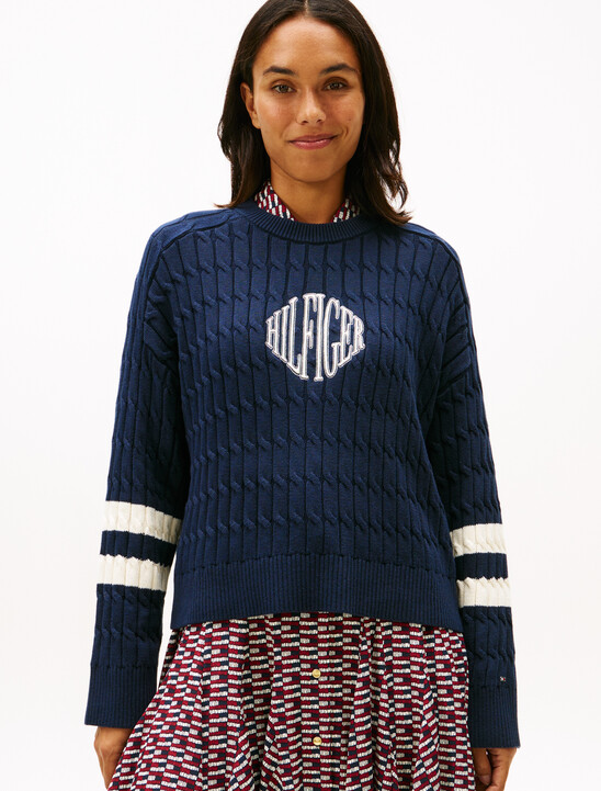 Logo Embroidery Relaxed Cable Knit Jumper