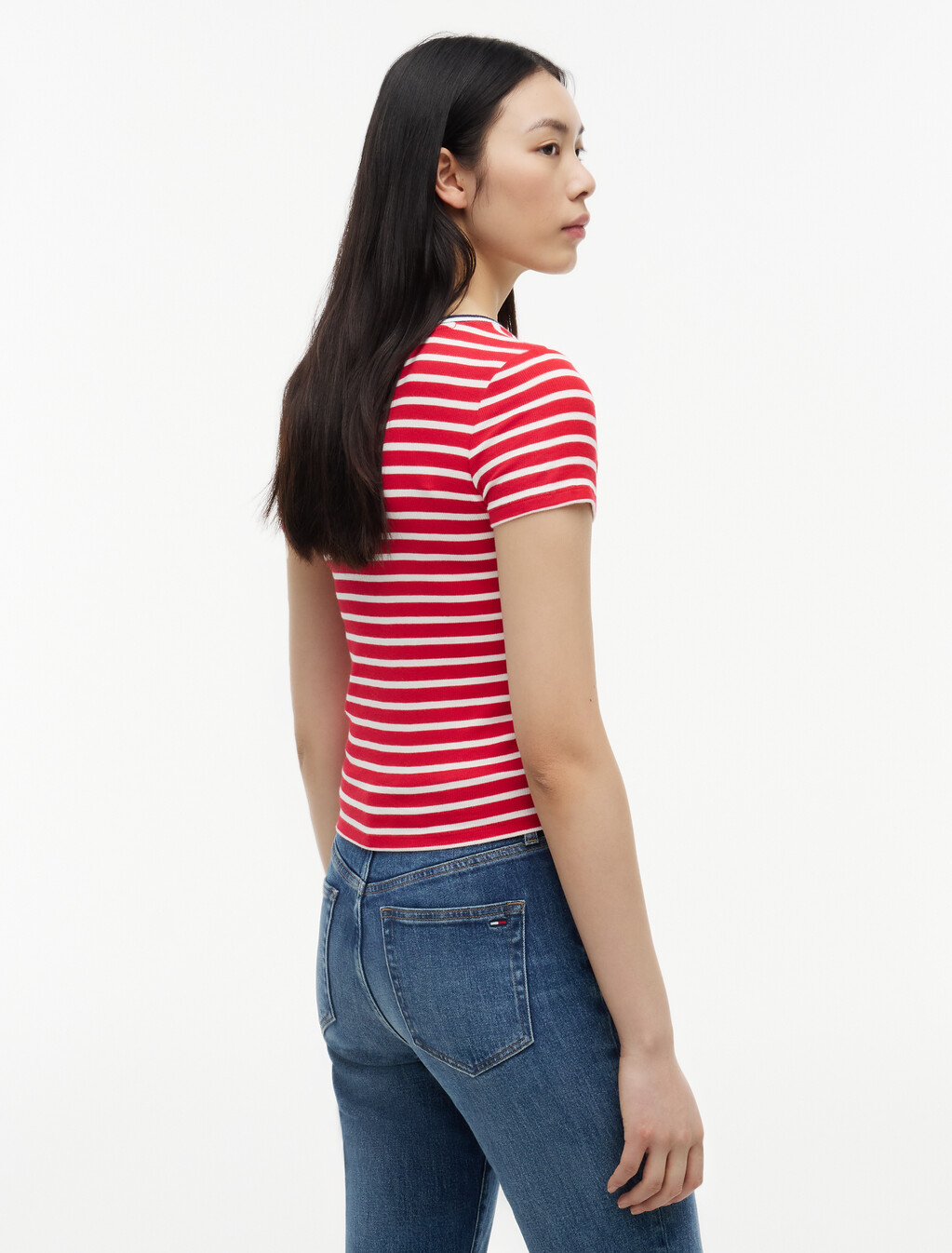 Slim Henley T-Shirt, Amaryllis Red / Stripe, hi-res
