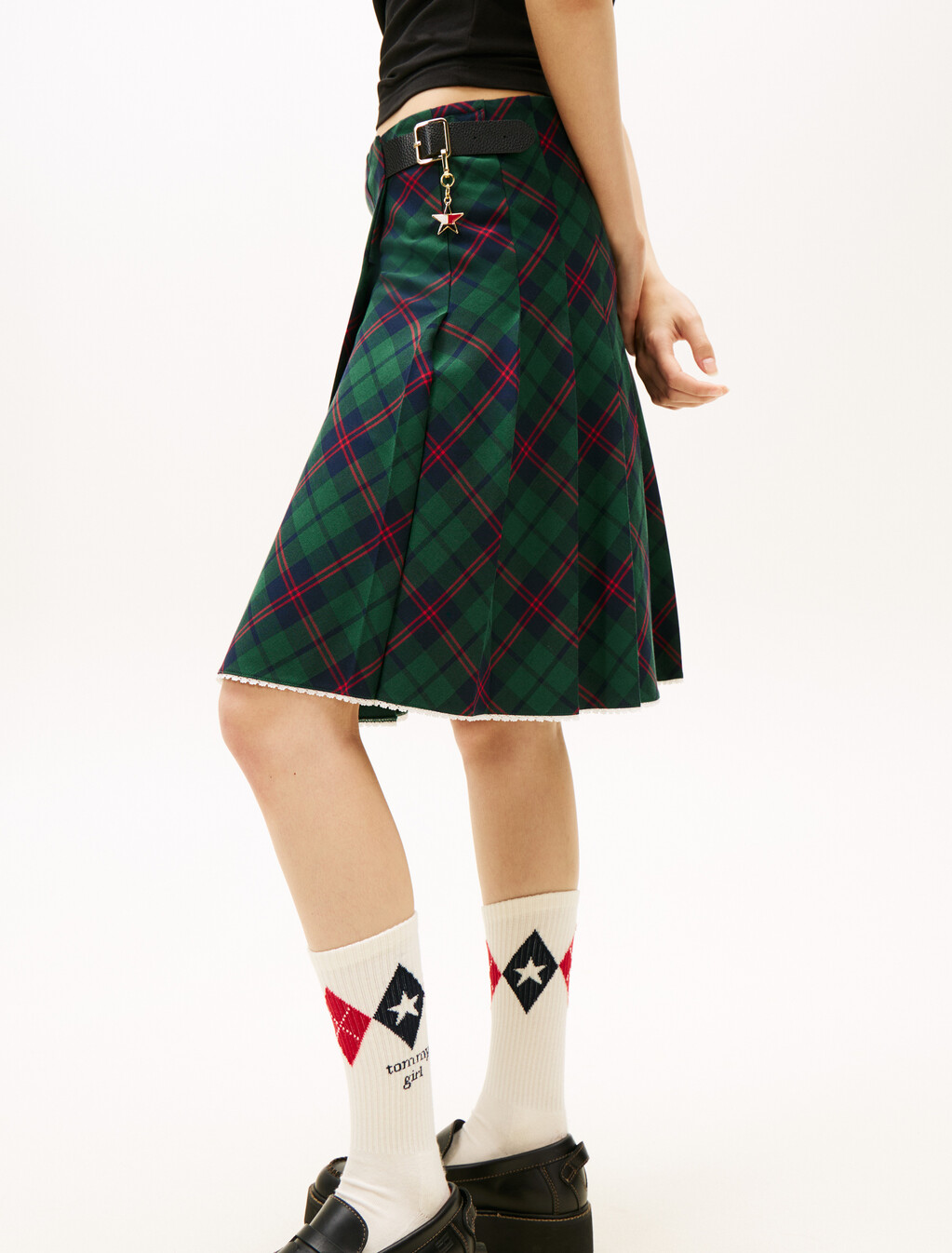 Tommy Girl Tartan Pleated Midi Skirt, Ornamental Green, hi-res