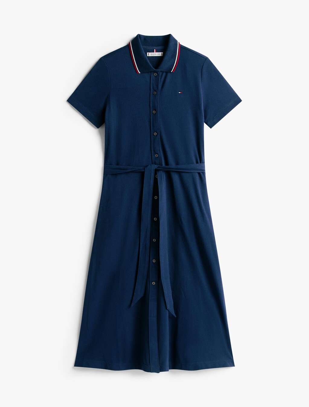 針織合身喇叭版型 Polo 連身裙, Dark Night Navy, hi-res