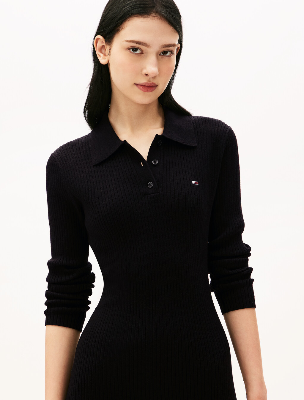 羅紋針織 Polo 連身裙, Black, hi-res