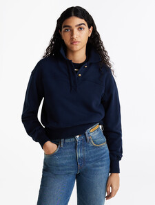 Polo Collar Terry Sweatshirt, Dark Night Navy, hi-res