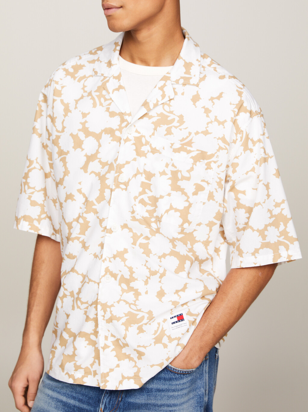 花卉印花休閒短袖襯衫, Floral Aop White, hi-res