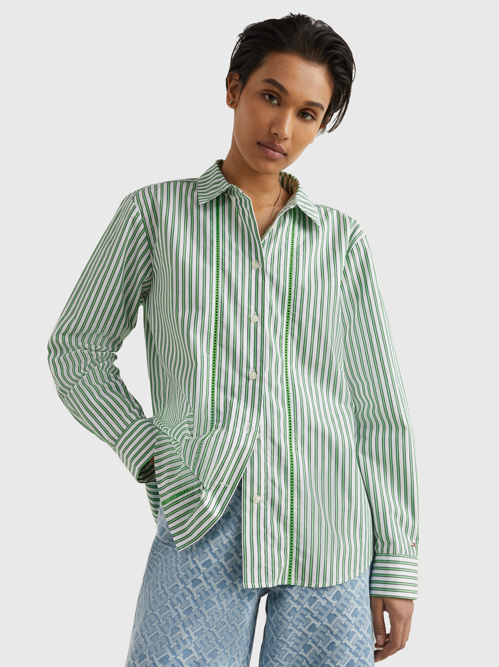 條紋寬鬆版型裇衫, Nola Stp/ Spring Lime, hi-res