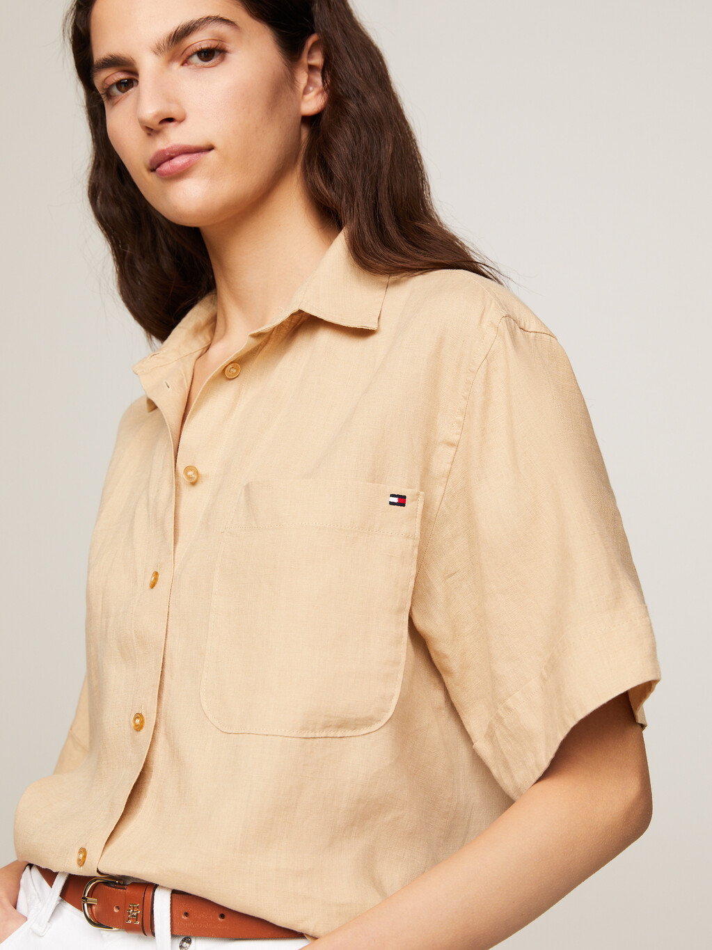 Linen Relaxed Fit Short Sleeve Shirt, Harvest Wheat, hi-res