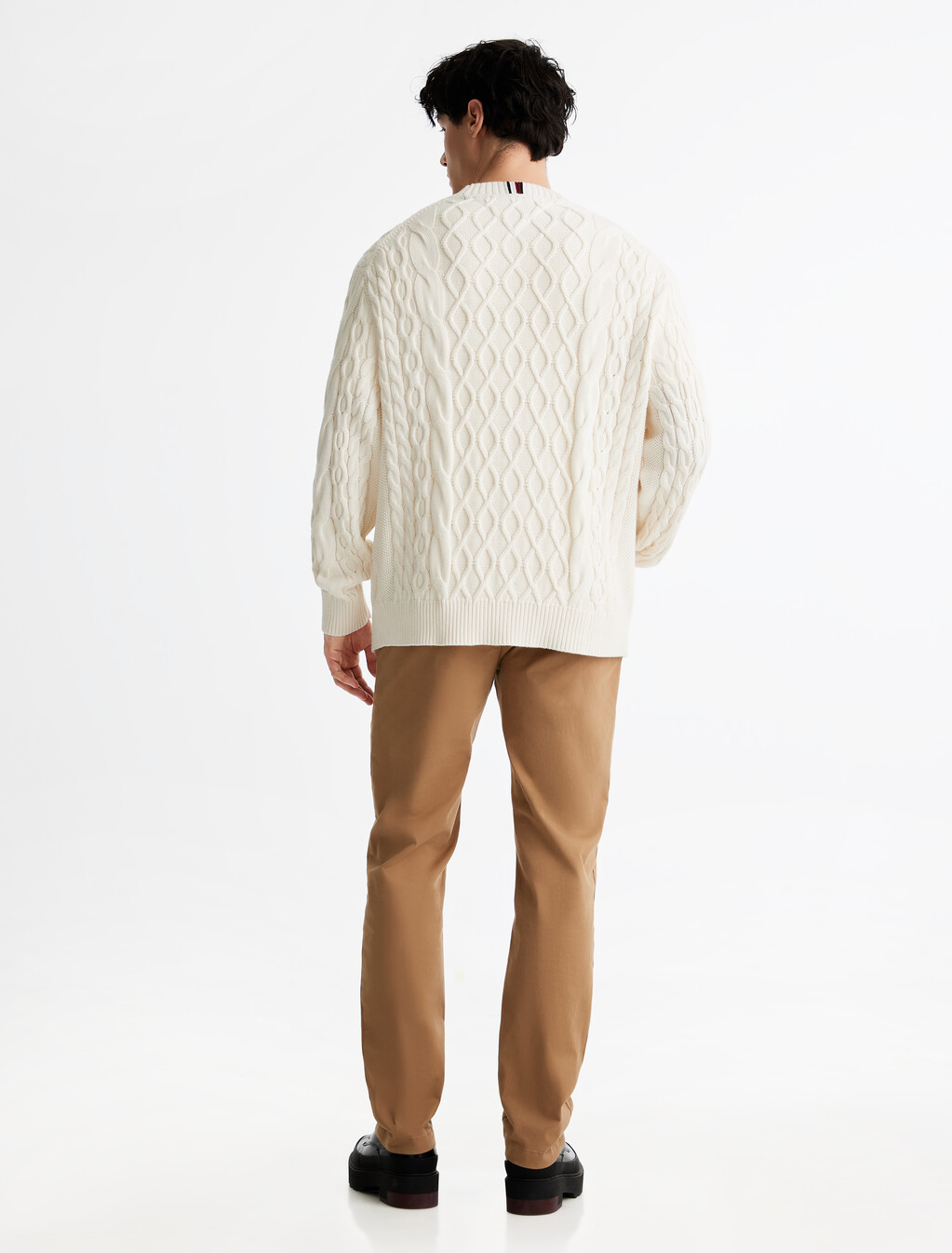Cable Knit Letterman Applique Cardigan, Ivory Petal, hi-res
