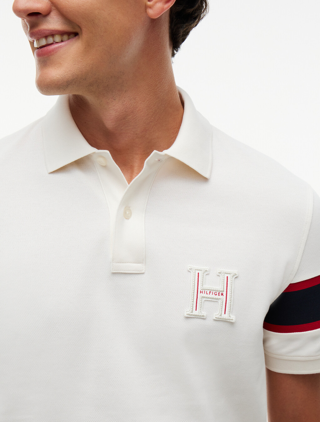 Regular Fit Logo Stripe Polo Shirt, Ivory Petal, hi-res