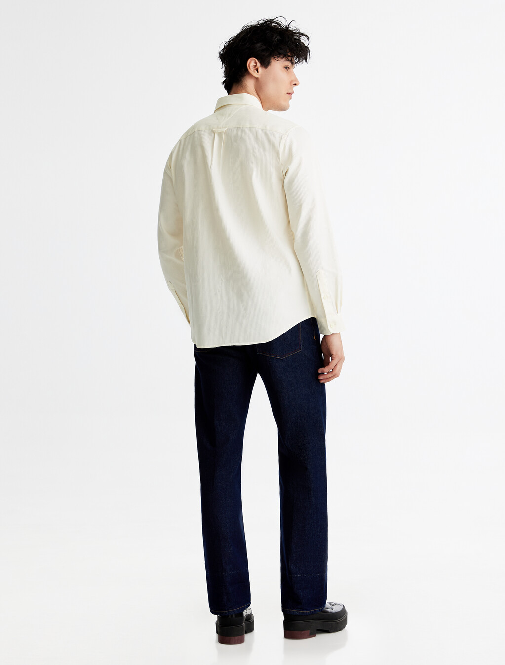 Jacquard Pattern Stripe Shirt, Ivory Petal, hi-res
