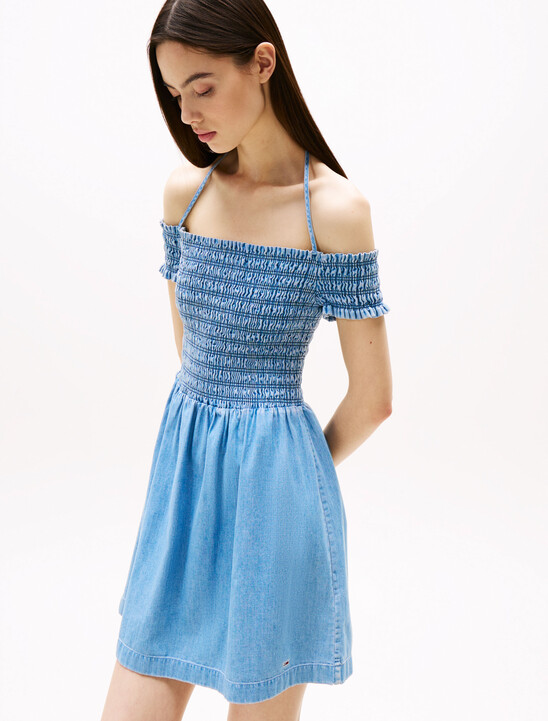 Chambray Fit And Flare Mini Dress