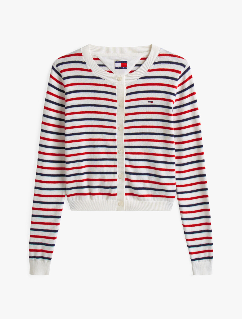 基本款圓領開襟外套, White / Red / Navy Stripe, hi-res