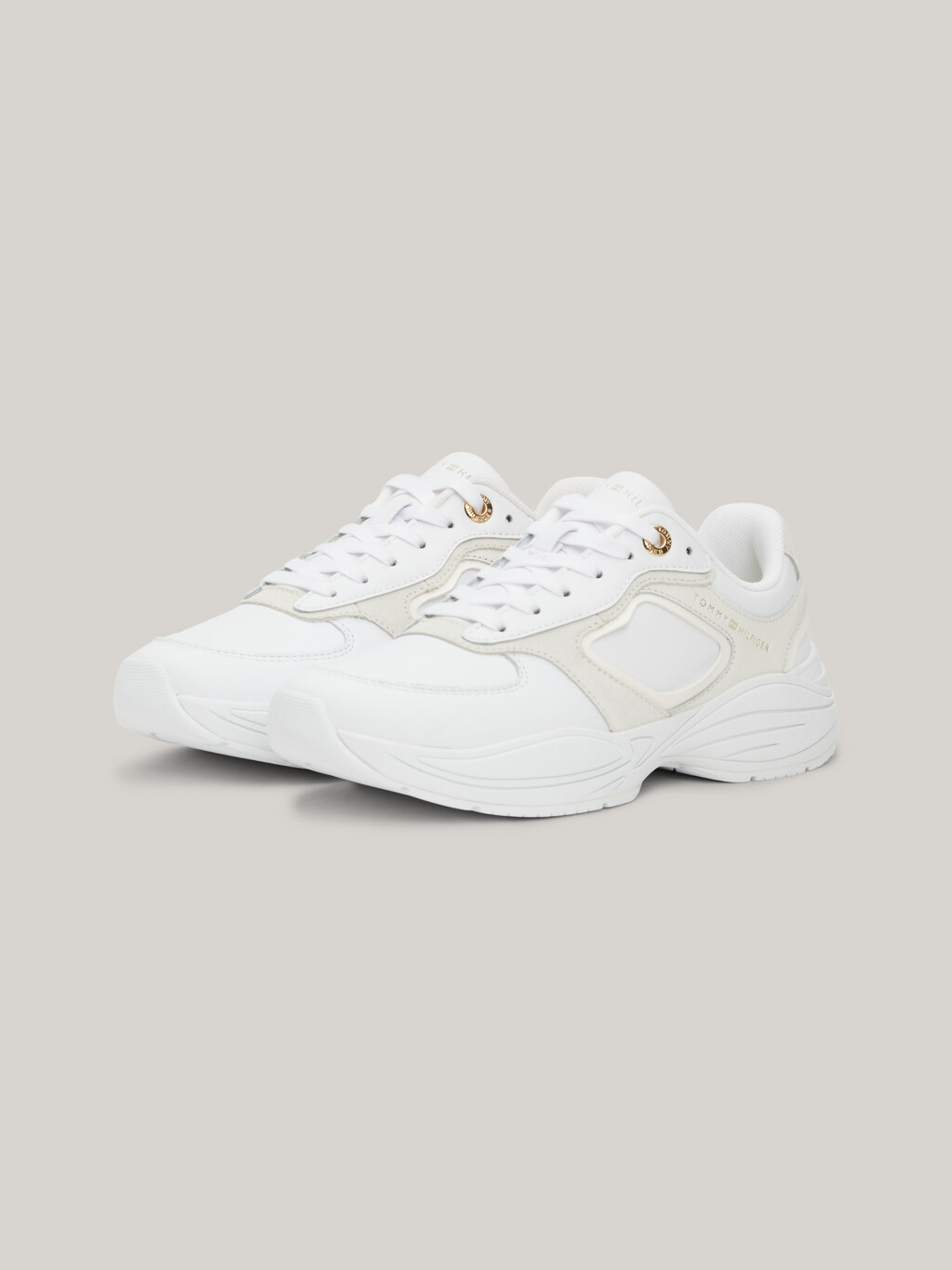 Sport Casual Chunky Leather Runner Trainers, White, hi-res