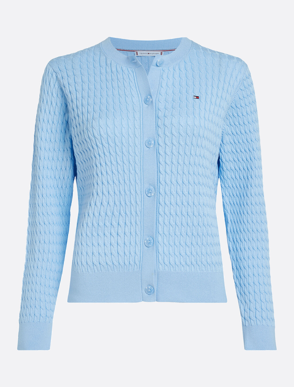 Cable Knit Crew Neck Cardigan, Vessel Blue, hi-res