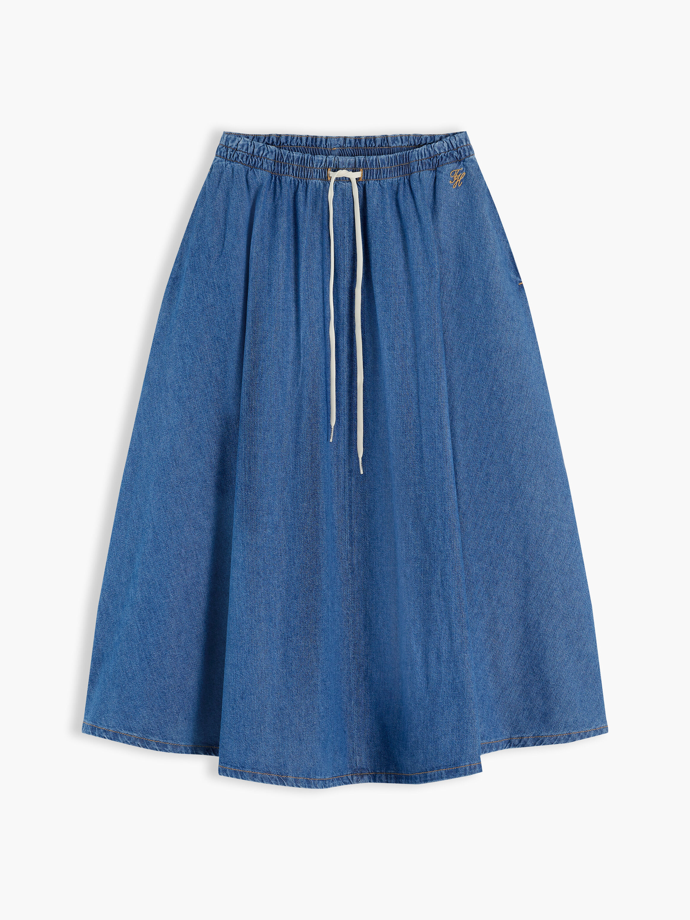 Logo Relaxed Denim Flared Midi Skirt | blue | Tommy Hilfiger Hong Kong