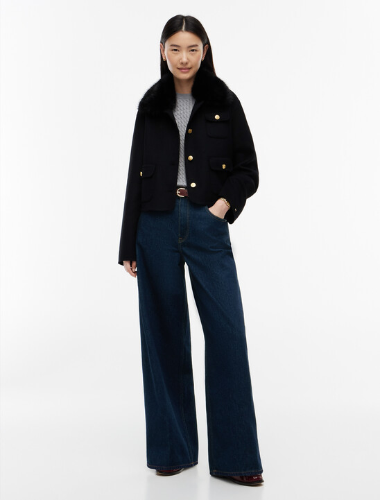 Faux Fur Collar Wool Blend Jacket