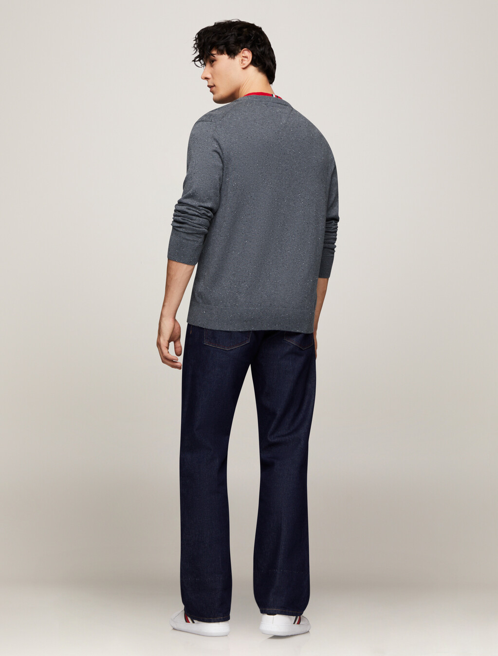 Cotton Cashmere V-Neck Jumper, Donegal Medium Grey Heather, hi-res