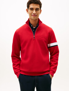 Half Zip Stripe Insert Cotton Pique Sweatshirt, Medium Red, hi-res