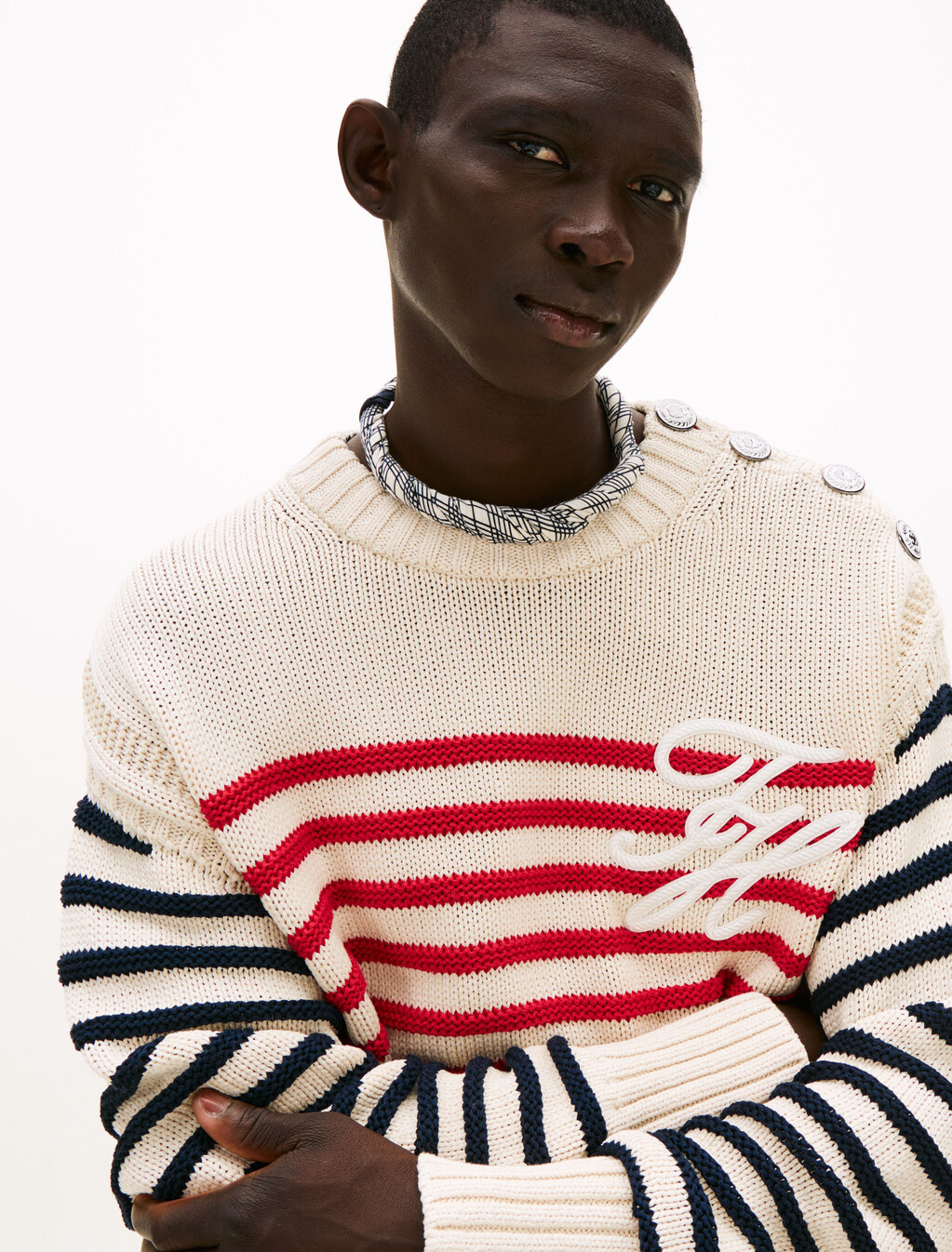 The Runway Collection Breton Stripe Jumper, Ecru / Red stripe, hi-res
