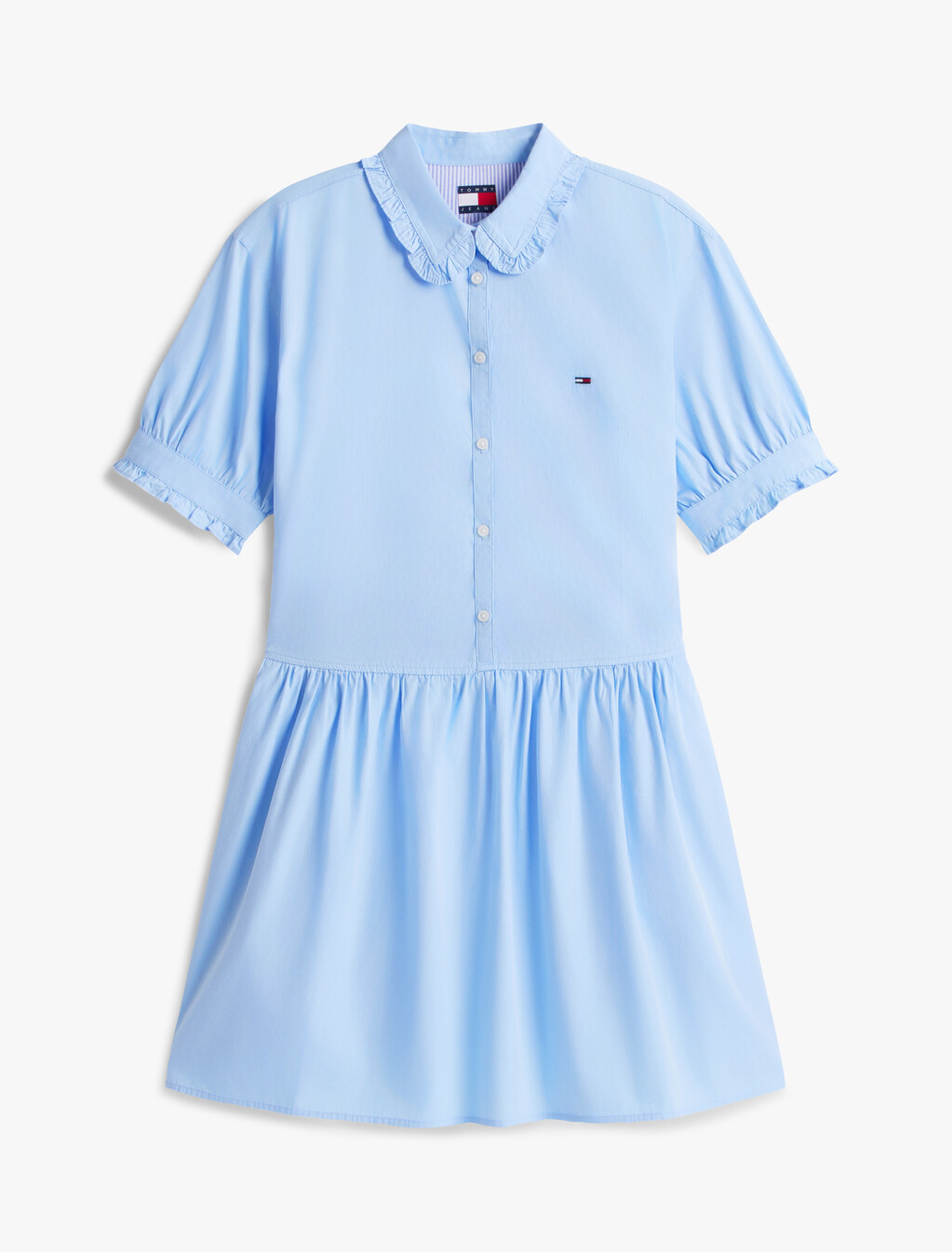 Ruffle Mini Short Sleeve Shirt Dress, Light Powdery Blue, hi-res