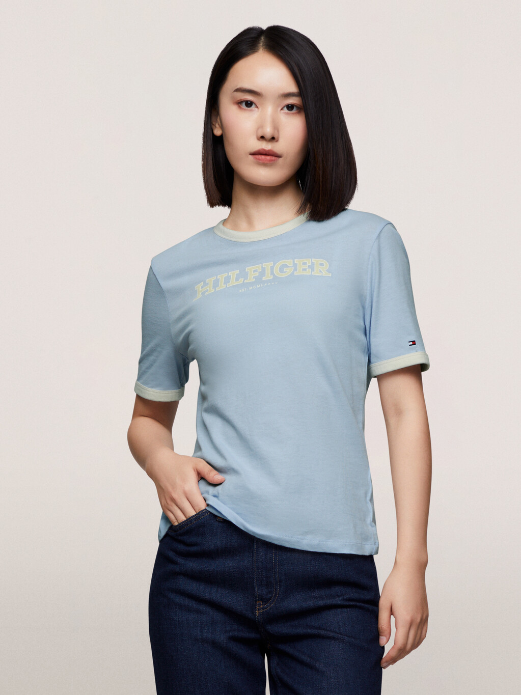 Hilfiger Monotype Flocked Logo T-Shirt, Breezy Blue, hi-res