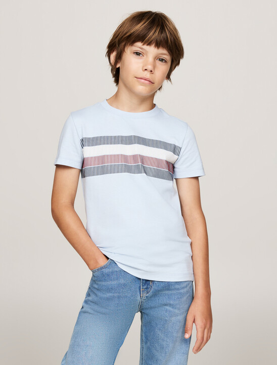Global Stripe Crew Neck T-Shirt, Breezy Blue Global Stripe Crew Neck T-Shirt