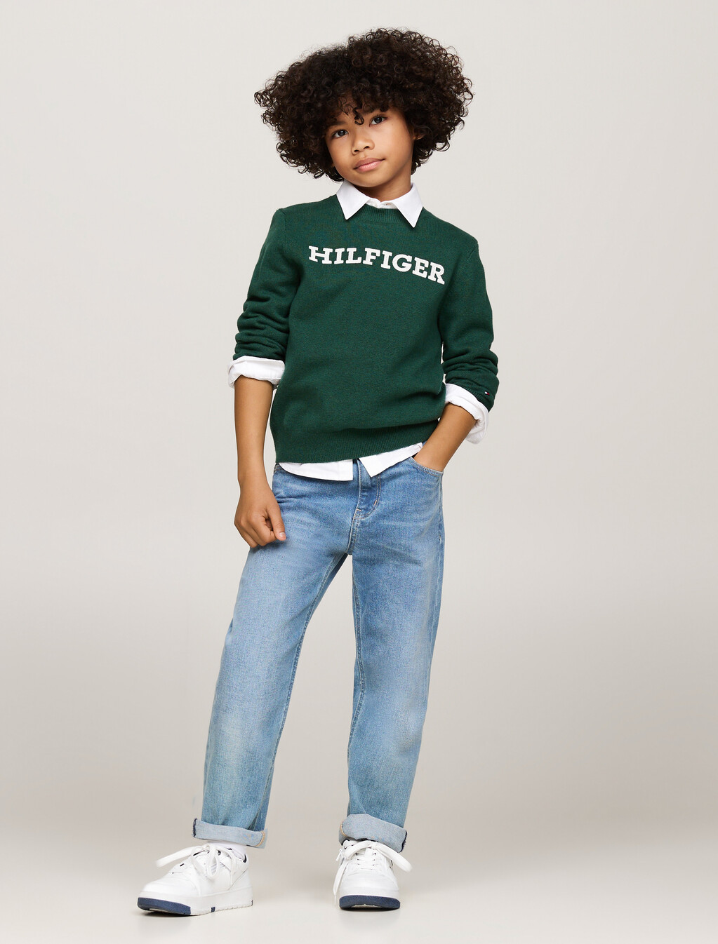 Hilfiger Monotype Crew Neck Jumper, Ornamental Green, hi-res