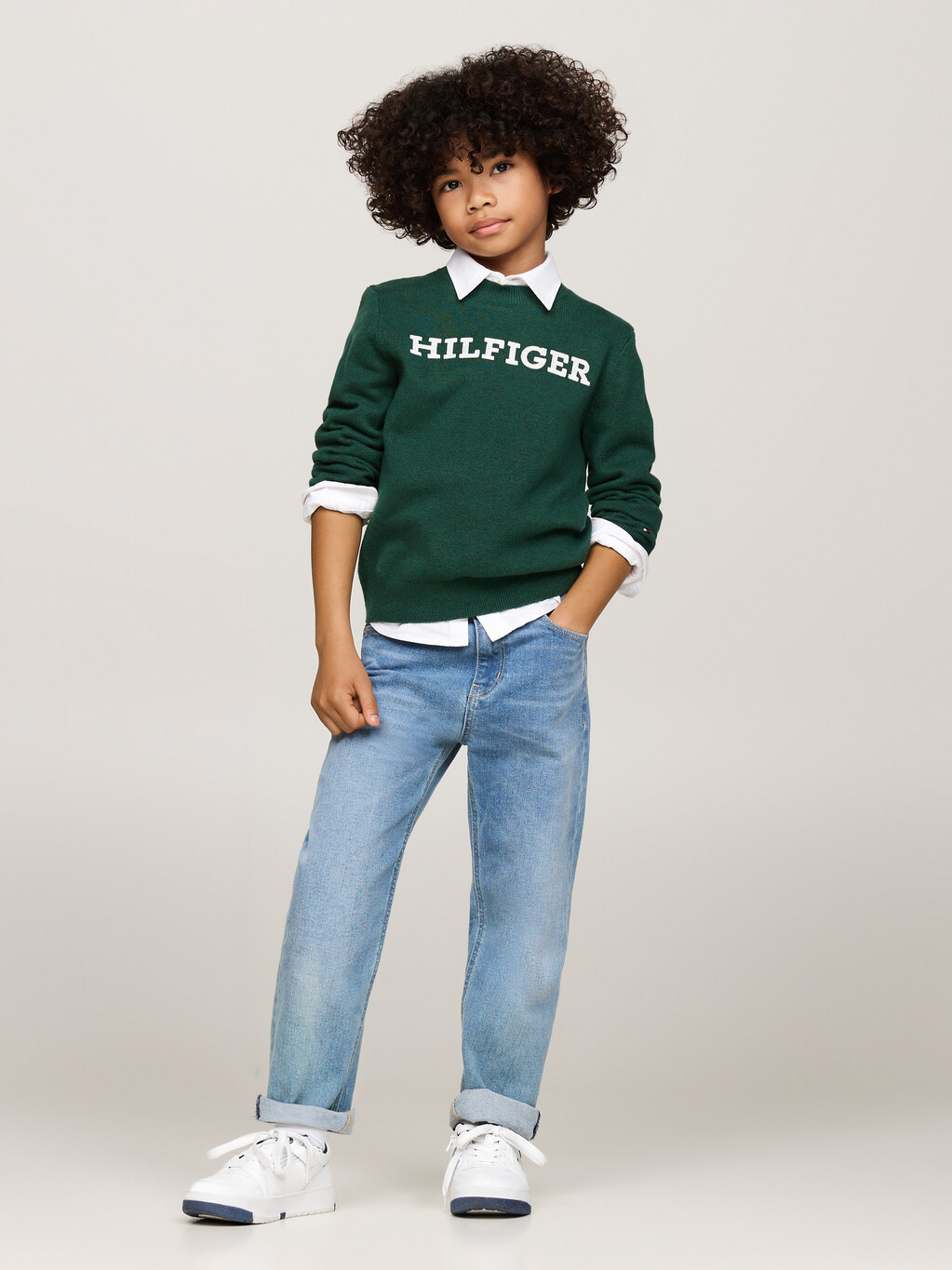 Hilfiger Monotype Crew Neck Jumper, Ornamental Green, hi-res