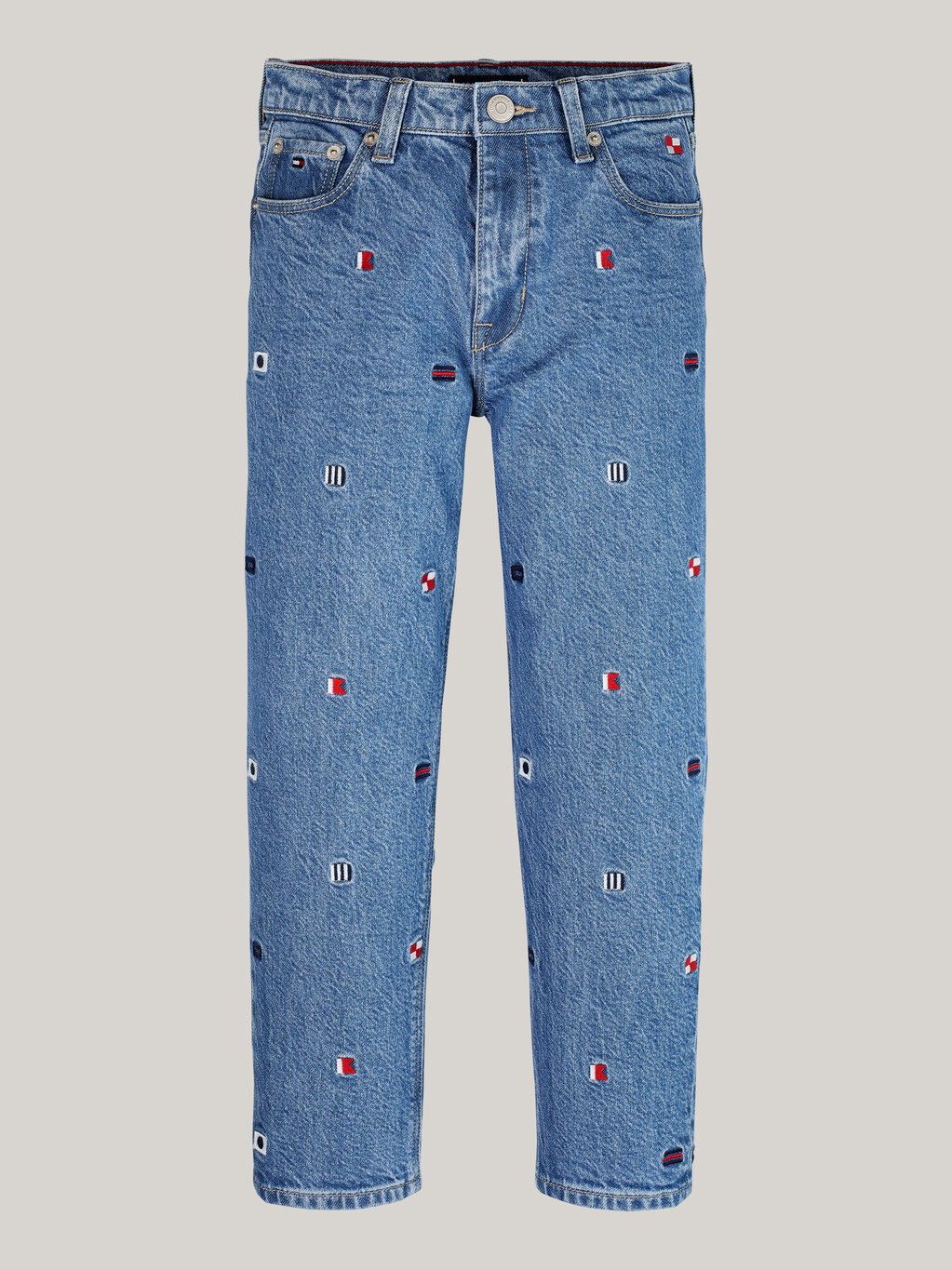 Flag Embroidery Faded Tapered Jeans, Critter, hi-res