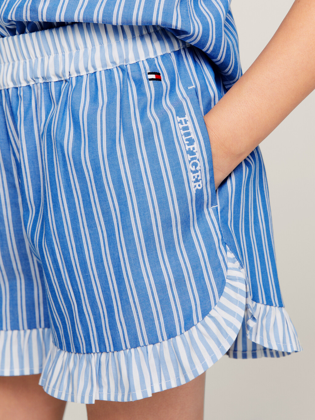 Stripe Ruffle Relaxed Shorts, Blue Spell Stripe / White, hi-res