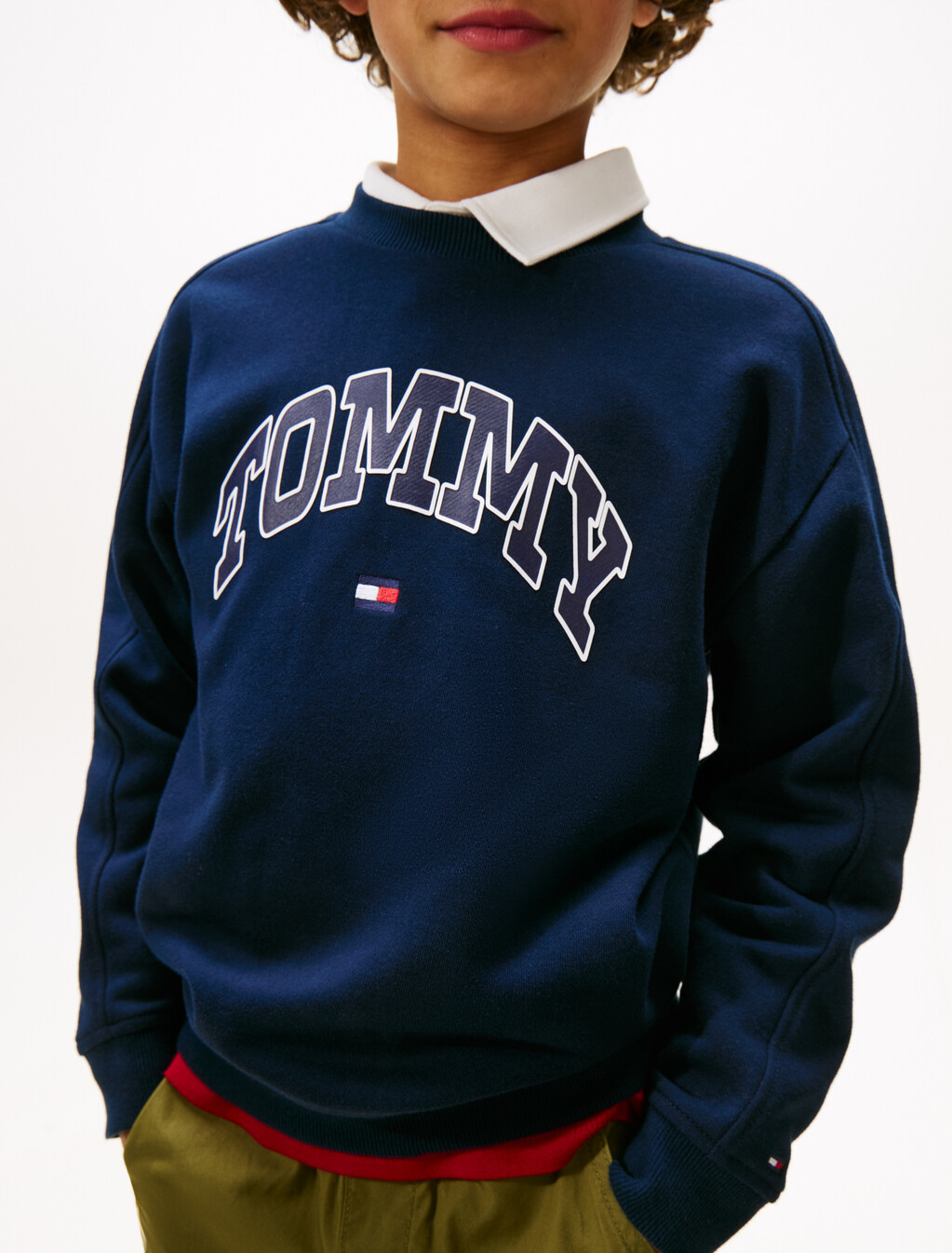 Varsity Logo Print Crew Neck Sweatshirt, Dark Night Navy, hi-res