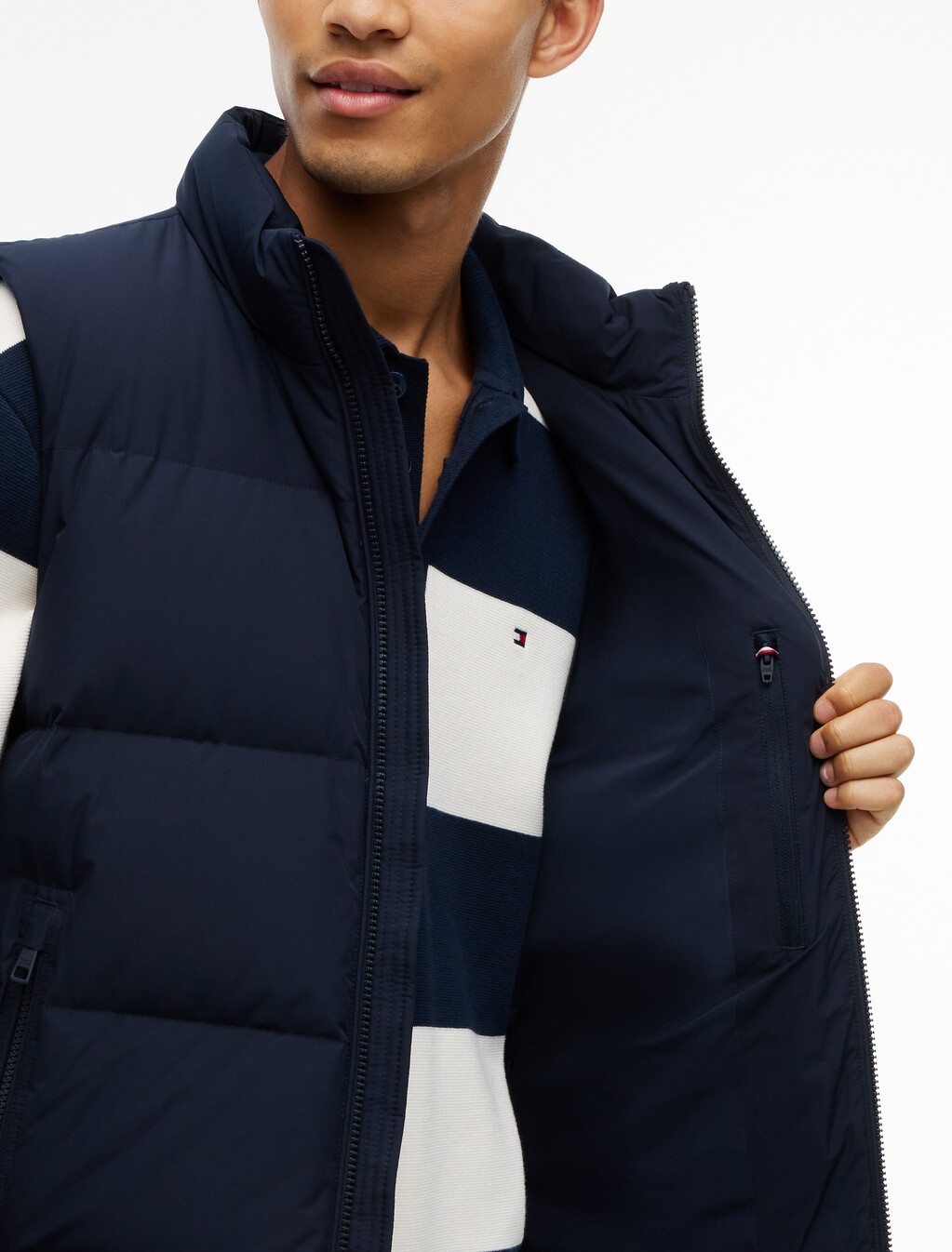 Logo Down Zip-Thru Gilet, Navy Blue, hi-res