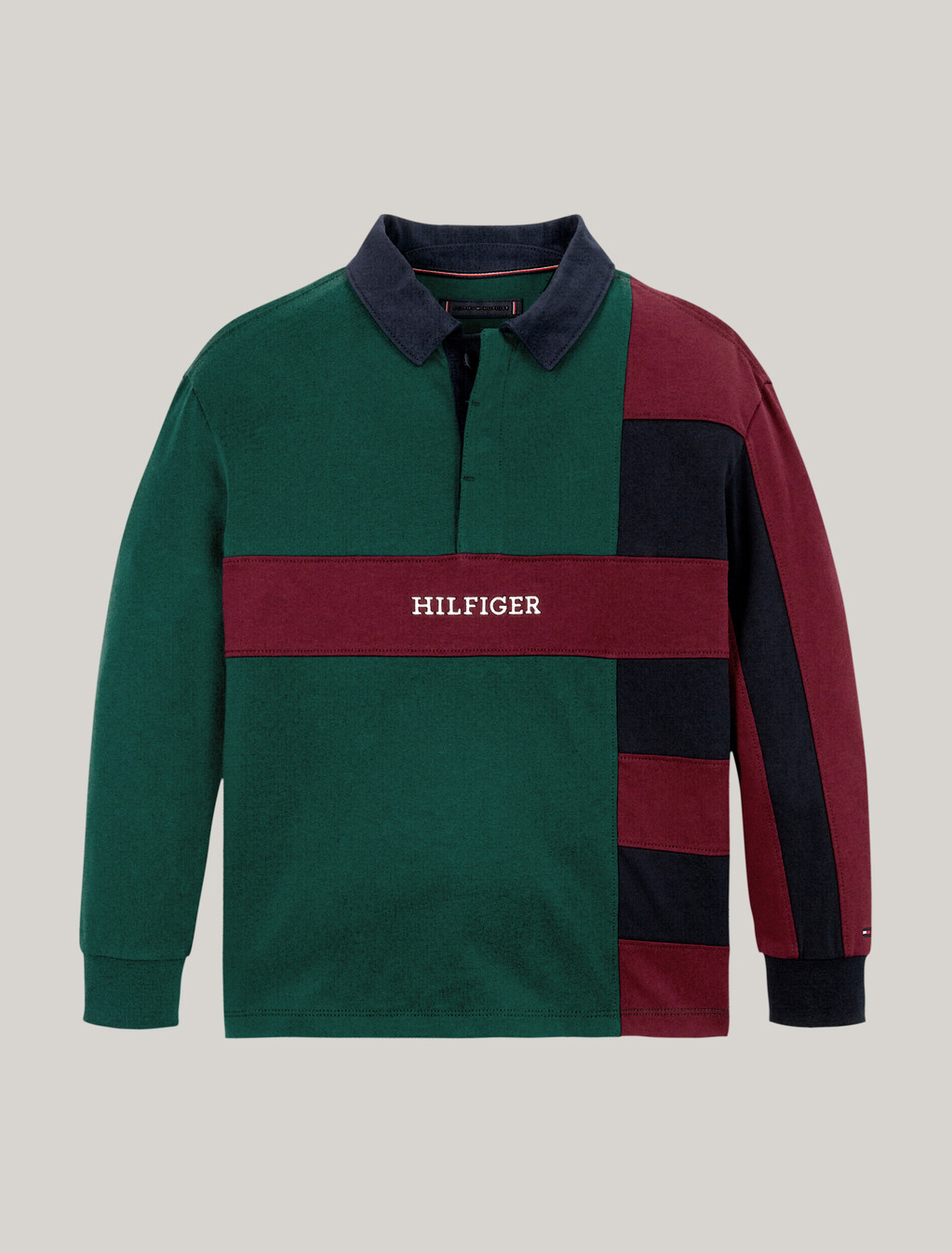 拼色長袖標準版型 Polo 衫, Ornamental Green / Rouge / Blue, hi-res