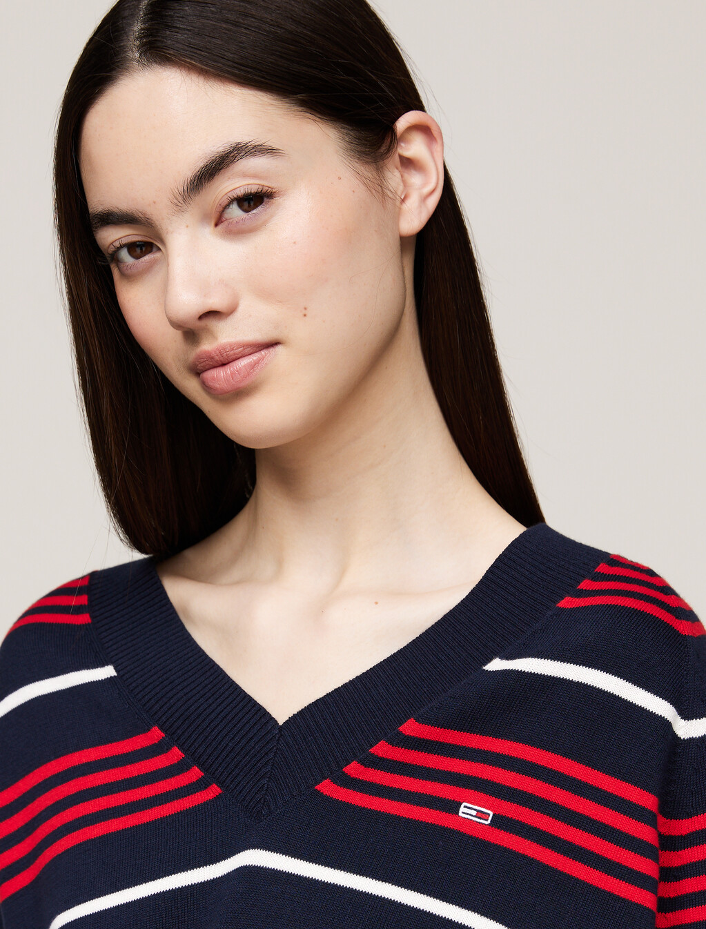 Relaxed V-Neck Stripe Jumper, Dark Night Navy / Stripe, hi-res