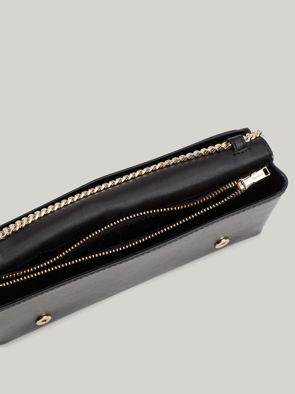 Chain Strap Leather Clutch, Black, hi-res