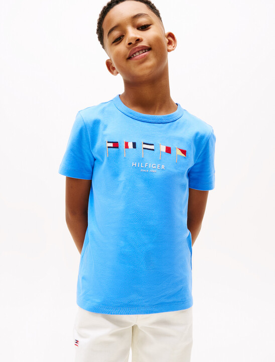 Multi-Flag Embroidery Crew Neck T-Shirt