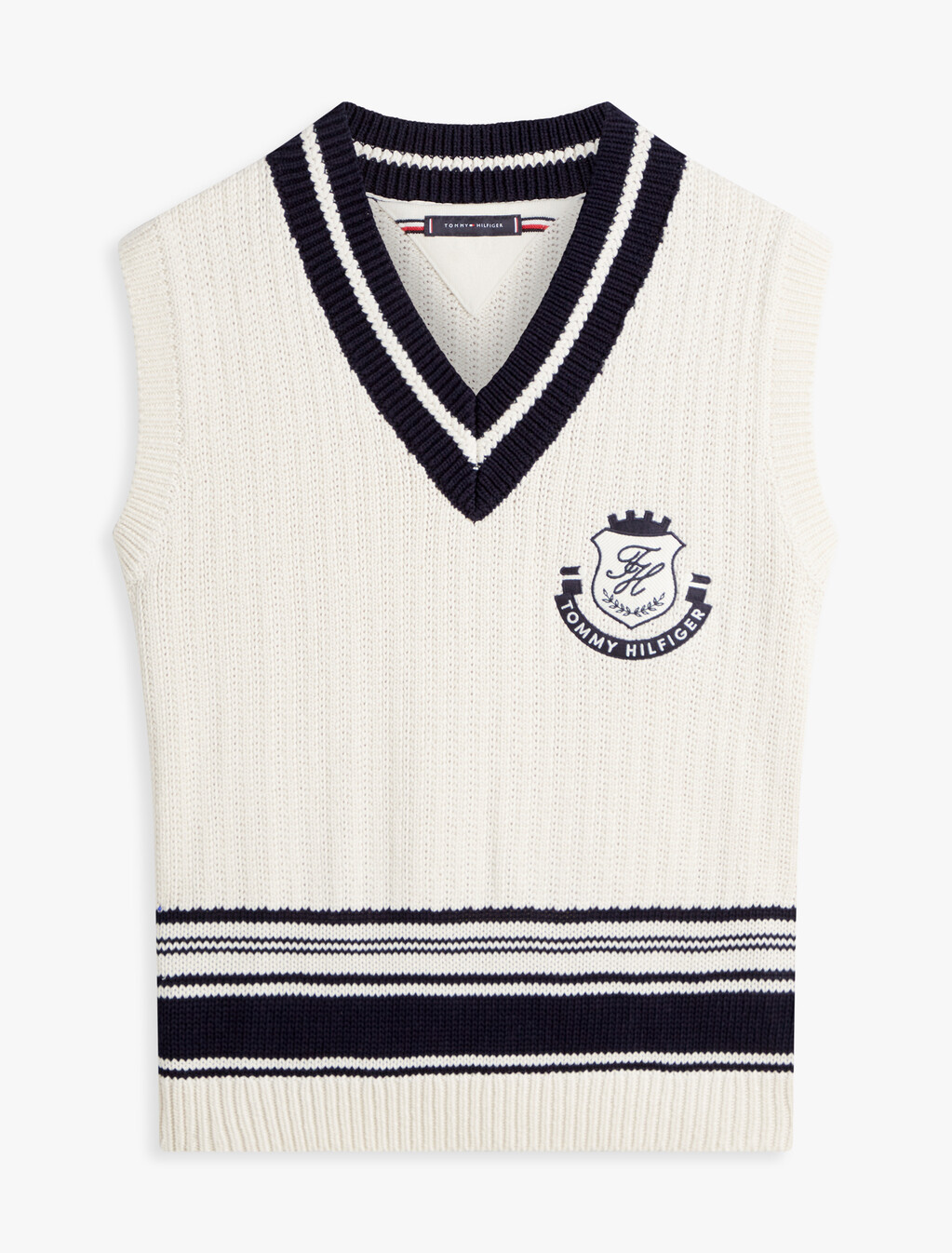 Relaxed Crest Appliqu&eacute; V-Neck Sweater Vest, Ivory Petal, hi-res