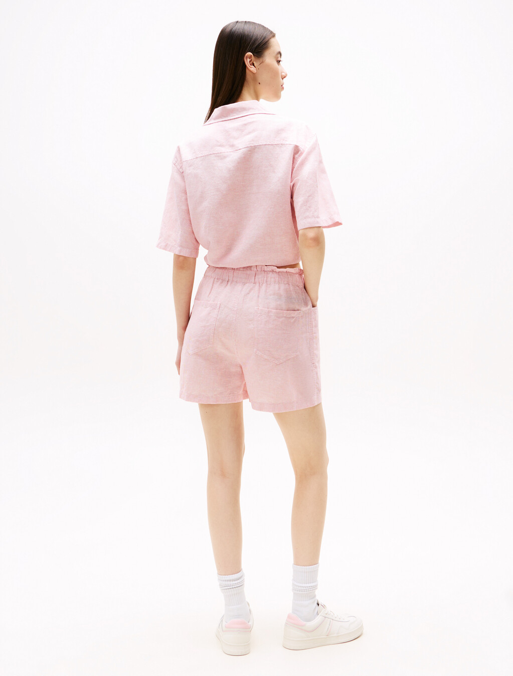 Cropped Cotton Linen Shirt, Precious Pink/Stripe, hi-res