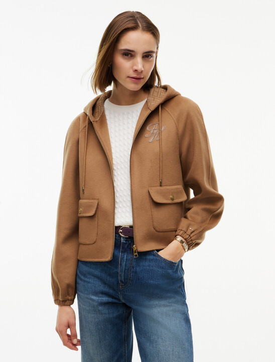 Double-Faced Wool Blend Relaxed Hooded Jacket