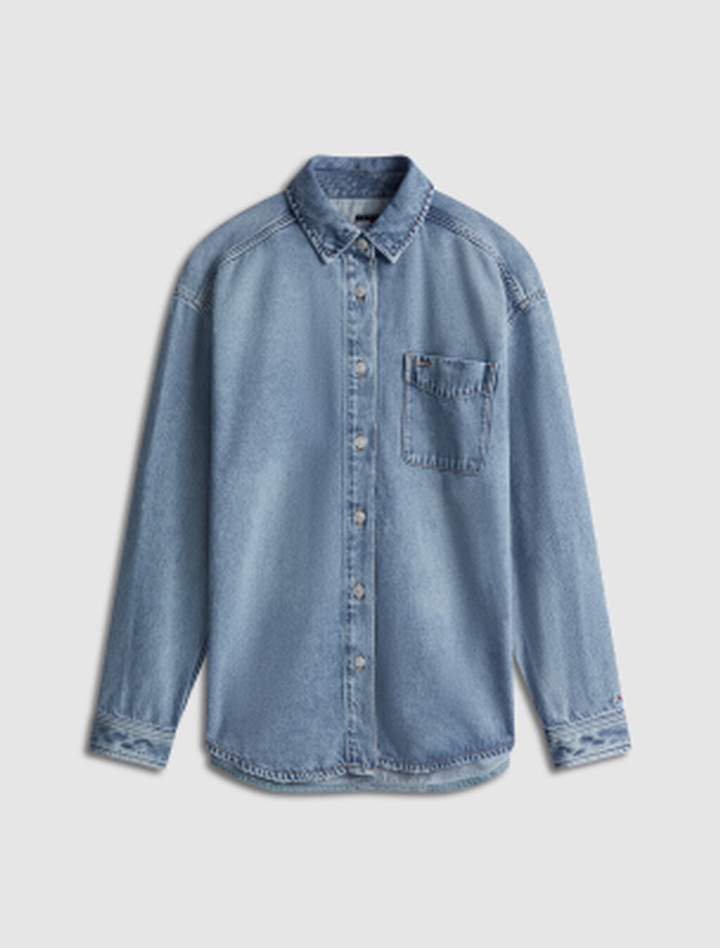 Relaxed Long Sleeve Denim Shirt, Denim Light, hi-res