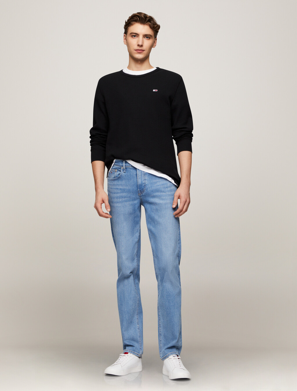 Waffle Knit Slim T-Shirt, Black, hi-res