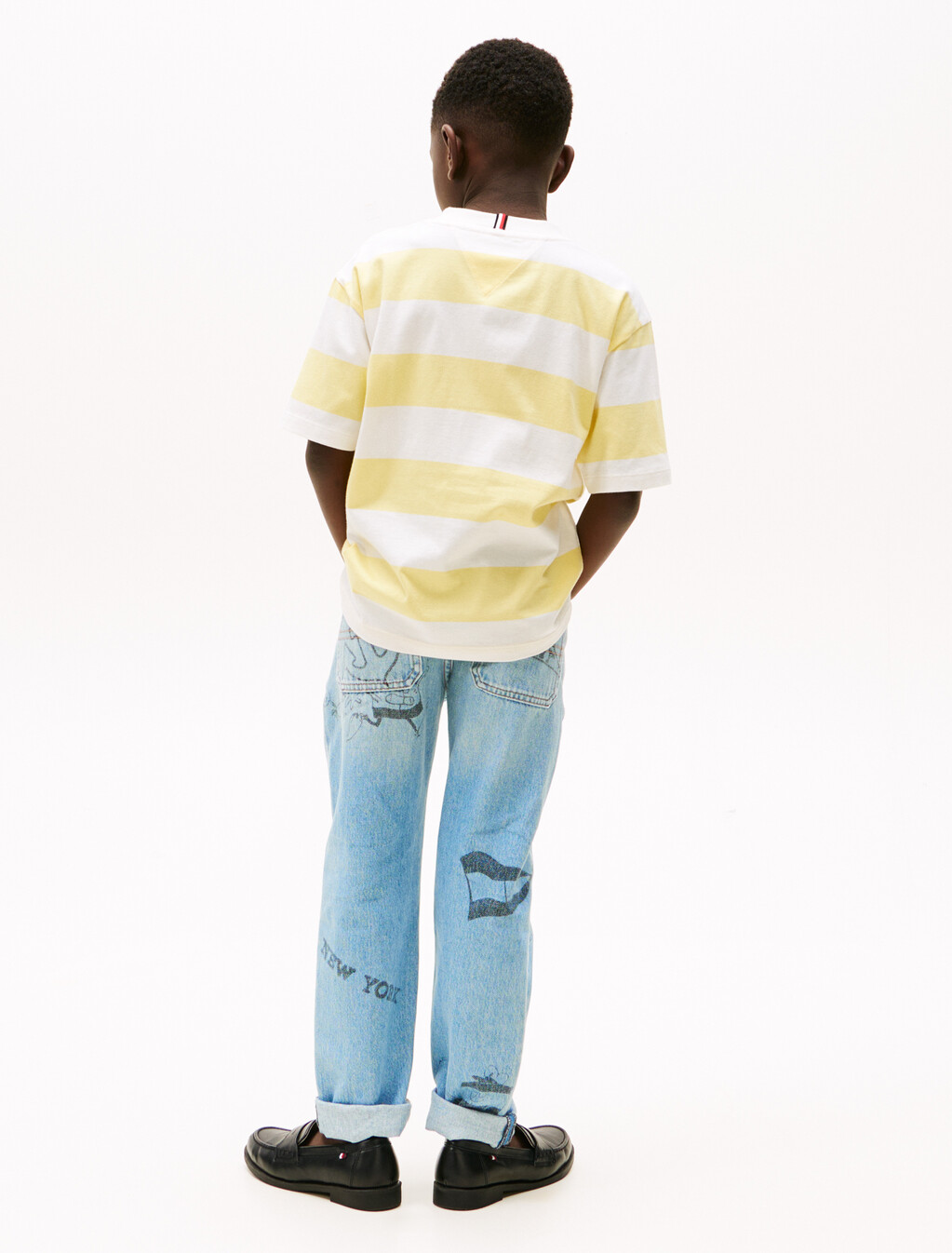 Flag Embroidery Crew Neck T-Shirt, Citronella White Stripe, hi-res