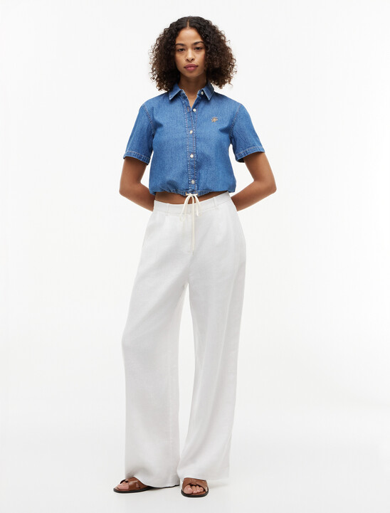 Boxy Fit Short Sleeve Denim Shirt