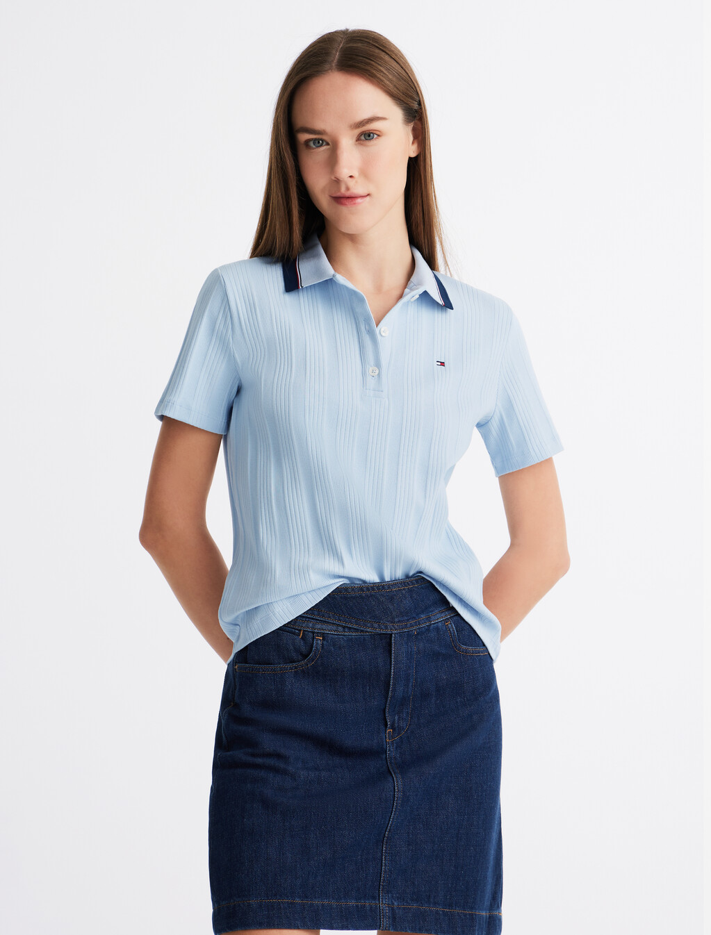 Rib Knit Tipped Polo, Breezy Blue, hi-res