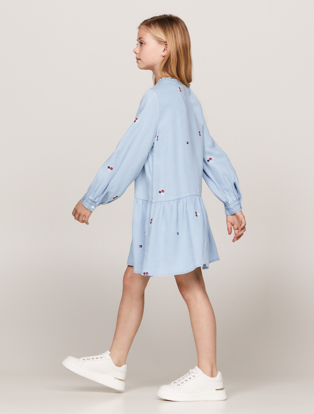 Floral Embroidery Fit And Flare Dress, Denim Medium, hi-res