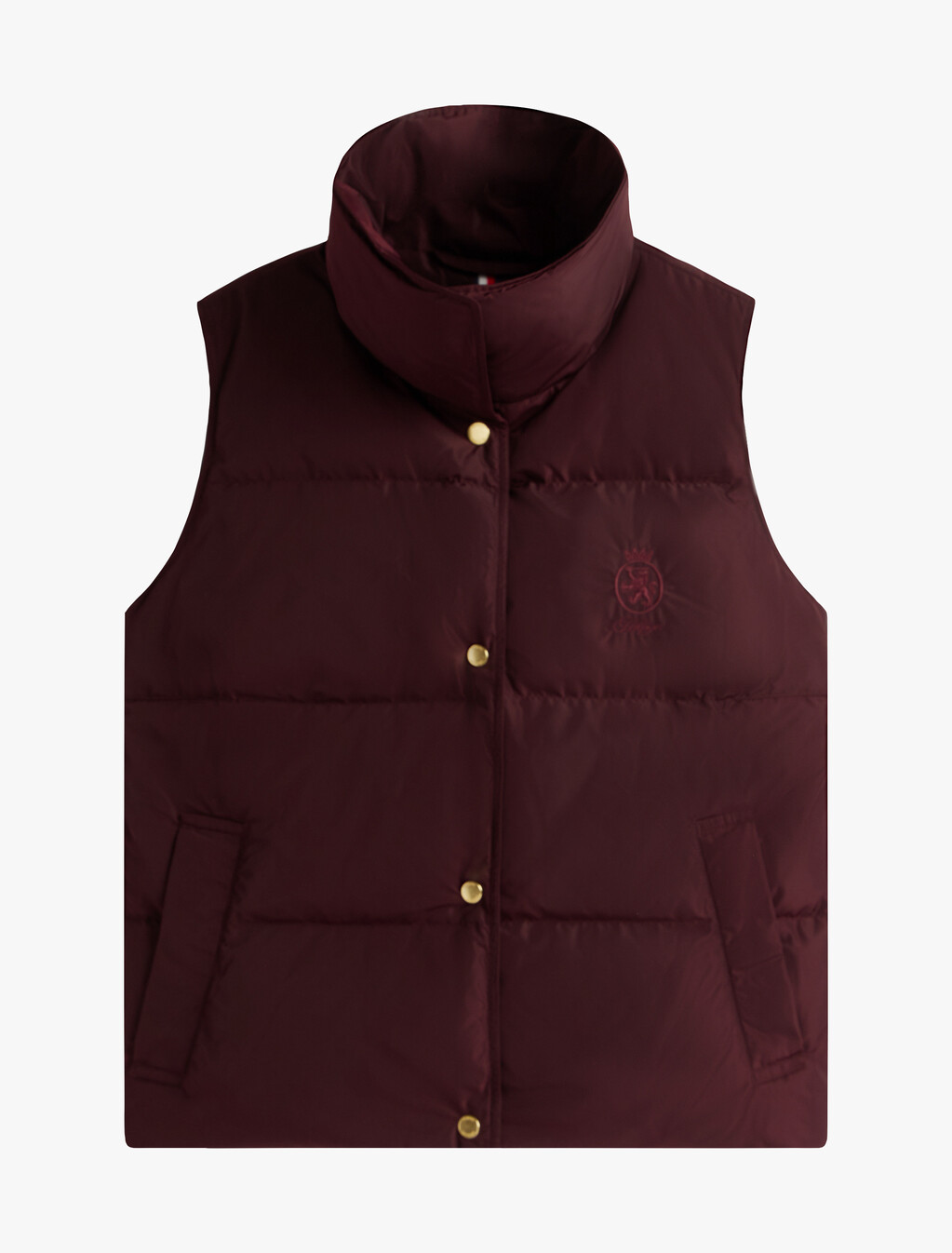 Crest Embroidery Down Vest, Deep Burgundy, hi-res