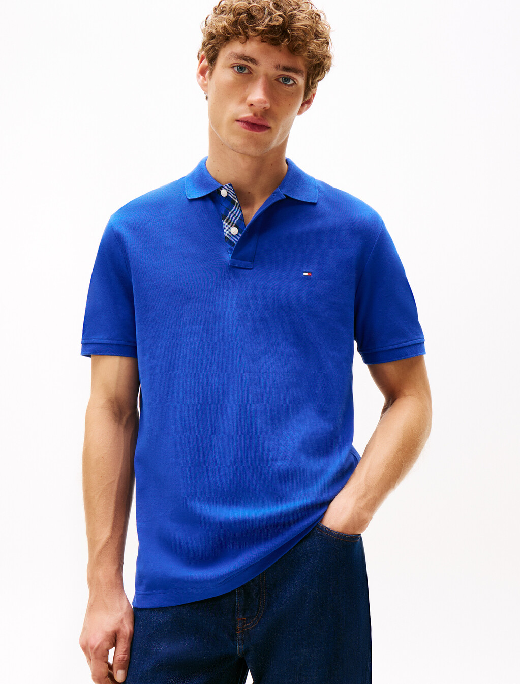 Tartan Placket Regular Polo, Wedge Blue, hi-res