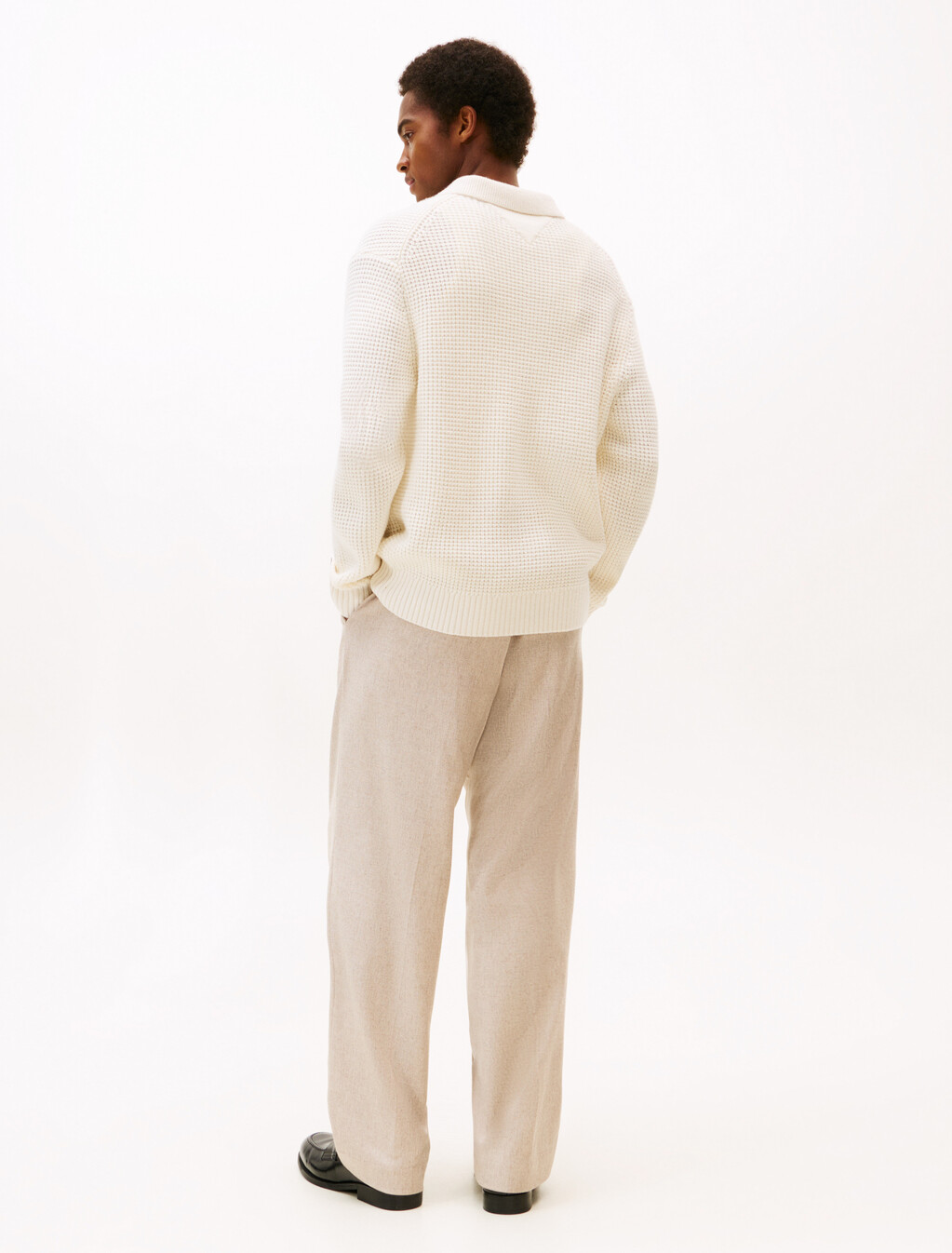 Smart Casual Waffle Knit Lambswool Blend Cardigan, Ivory Petal, hi-res