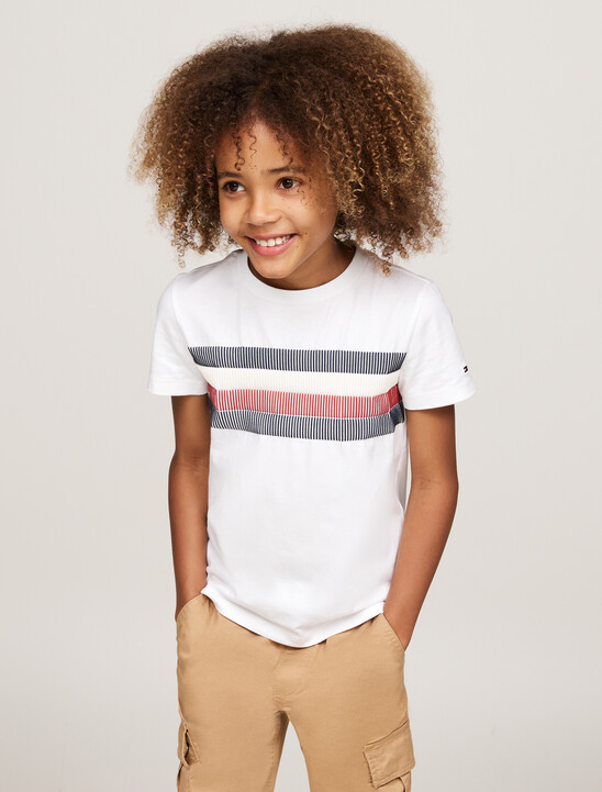 Global Stripe Crew Neck T-Shirt, White Global Stripe Crew Neck T-Shirt